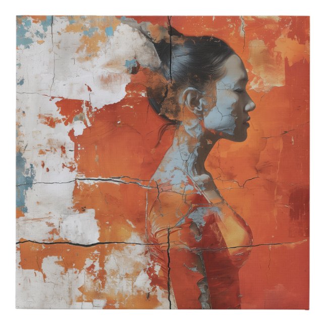 Artistic representation showing a woman in profile faux canvas print (Front)
