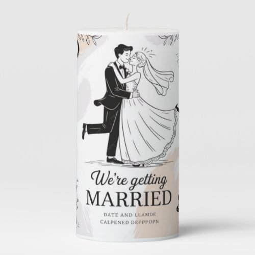 Artistic Retro Disco Couple "We're Getting Married Pillar Candle