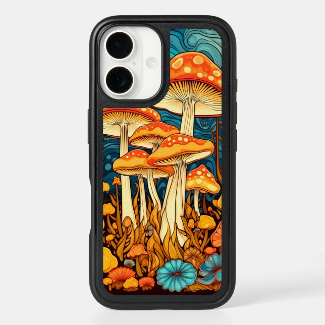 Artistic Retro Mushroom Forest Illustration Otterbox iPhone Case (Back)