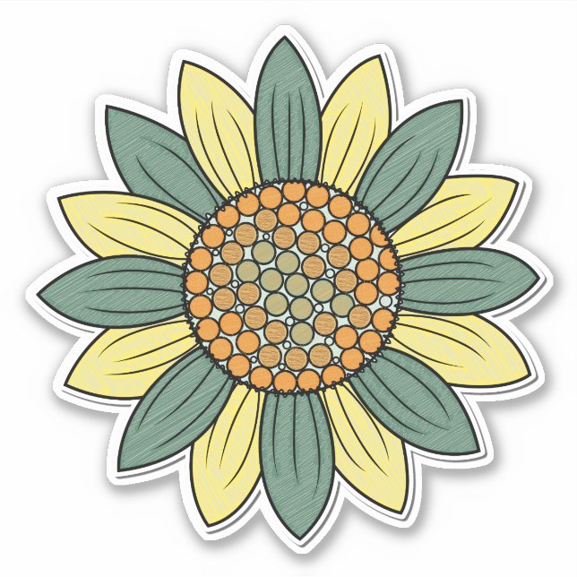 Artistic Retro Sunflower Illustration Art Sticker (Front)