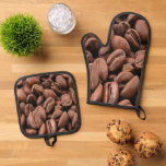 Artistic Roasted Coffee Beans Oven Mitt &amp; Pot Holder Set