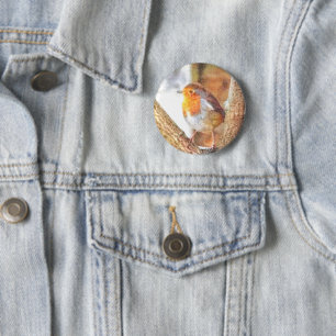 Artistic Robin Redbreast Perched Button