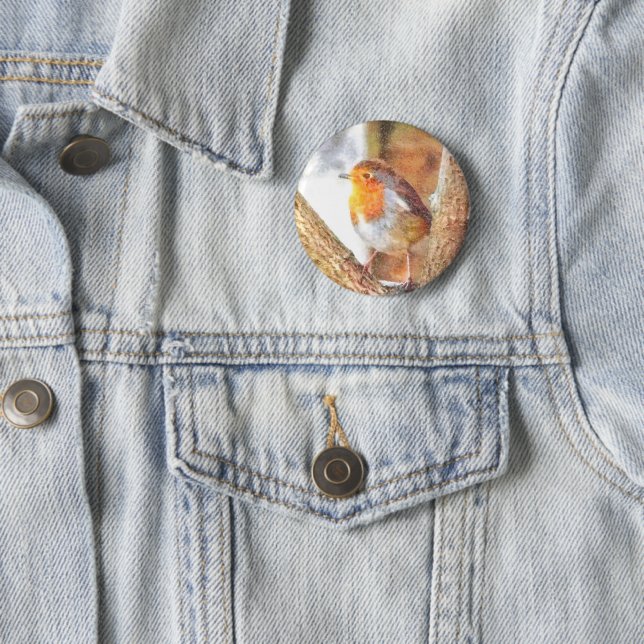 Artistic Robin Redbreast Perched  Button (In Situ)