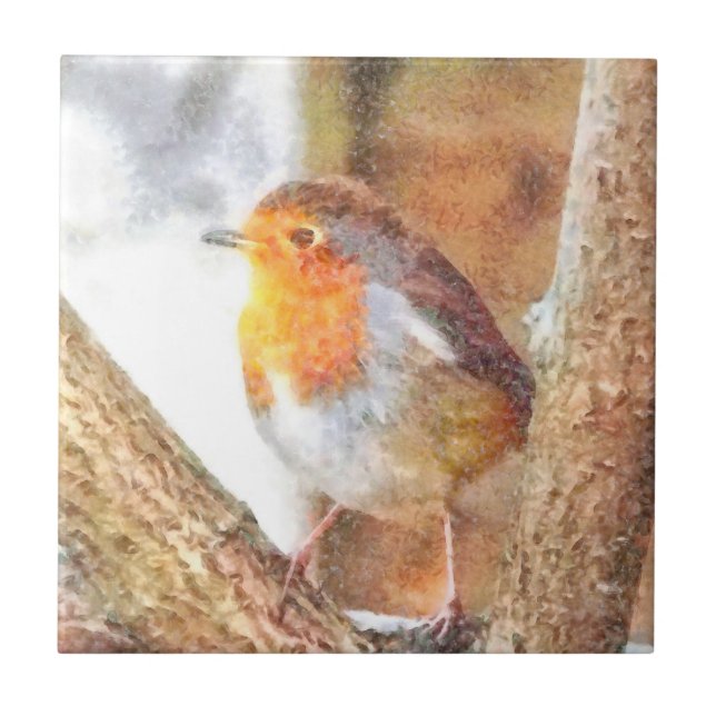 Artistic Robin Redbreast Perched  Ceramic Tile (Front)