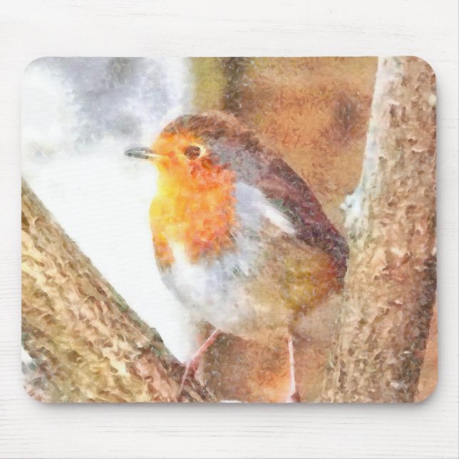 Artistic Robin Redbreast Perched  Mouse Pad (Front)