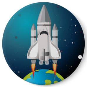 Artistic Rocket Ship Cartoon Button
