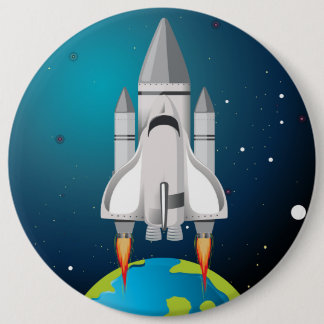 Artistic Rocket Ship Cartoon Button