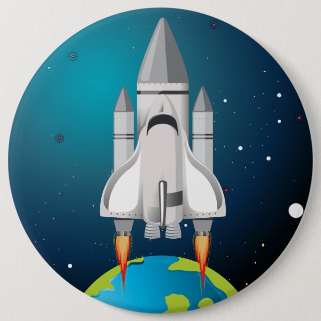 Artistic Rocket Ship Cartoon Button (Front)