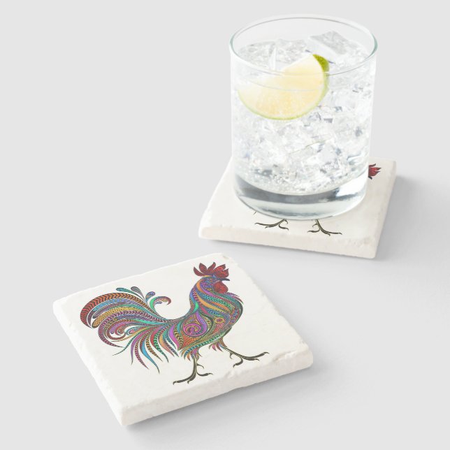 Artistic Rooster Design Coaster (Side)