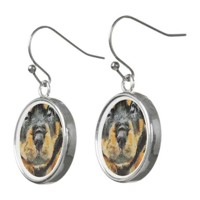 Artistic Rottweiler Puppy Portrait Earrings (Angled)