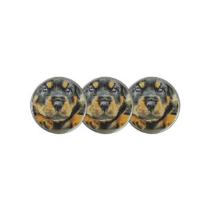 Artistic Rottweiler Puppy Portrait Golf Ball Marker