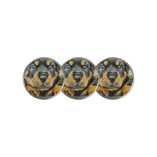 Artistic Rottweiler Puppy Portrait Golf Ball Marker (3 Up)