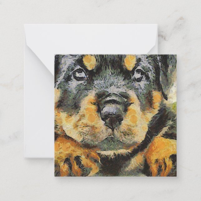 Artistic Rottweiler Puppy Portrait Note Card (Front)