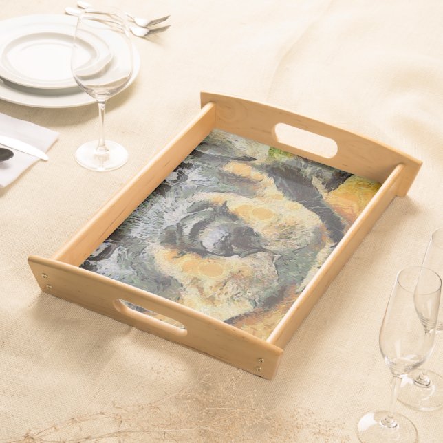 Artistic Rottweiler Puppy Portrait Serving Tray (Front)