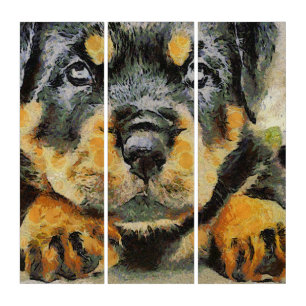 Artistic Rottweiler Puppy Portrait Triptych