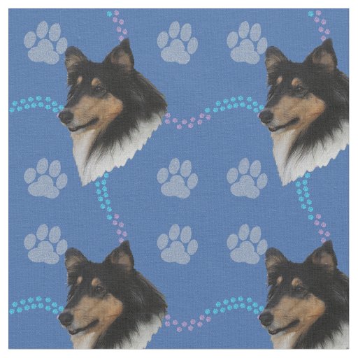 Artistic Rough Collie Head (Tri) Fabric