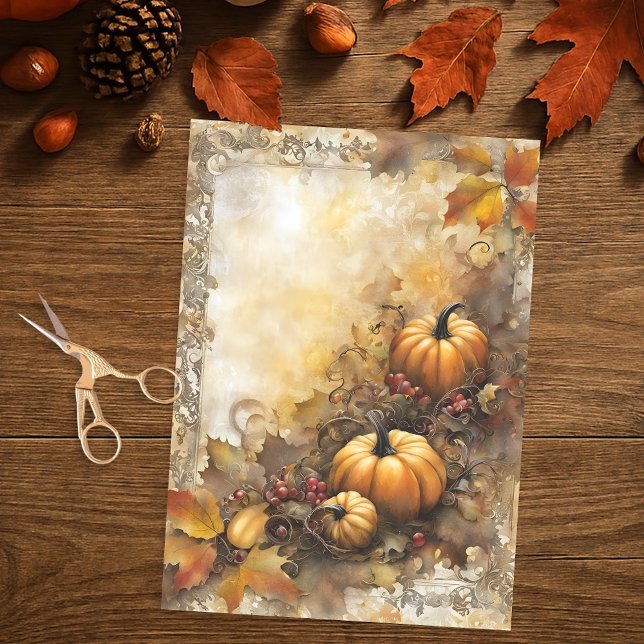 Artistic Rustic Fall Pumpkin and Autumn Leaves Tissue Paper (Creator Uploaded)