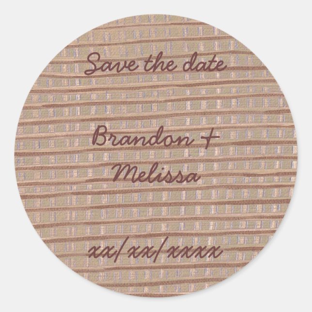 Artistic Rustic Tan Burlap Save the date Stickers (Front)