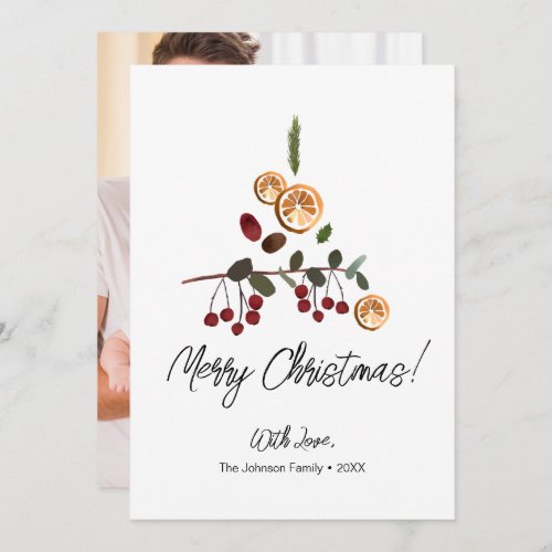 Artistic Rustic Tree foliage Merry Christmas Photo Holiday Card