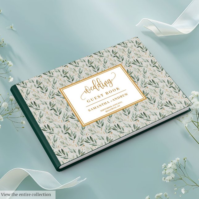 Artistic Sage Green And Gold Wedding Guest Book (Artistic Sage Green And Gold Wedding Guest Book)