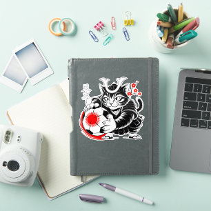 Artistic Samurai Cat Soccer For Laptops & Cars Sticker
