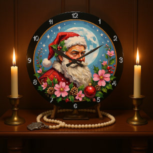 Artistic Santa Claus Full Moon Large Clock