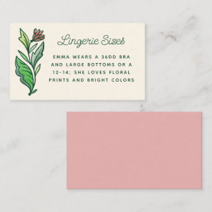 Artistic Scandinavian Bridal Shower Lingerie Size Enclosure Card