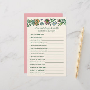 Artistic Scandinavian Floral Bridal Shower Game Stationery