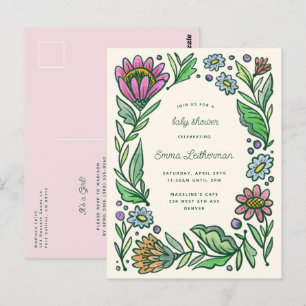 Artistic Scandinavian Folk Floral Baby Shower Postcard