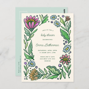 Artistic Scandinavian Folk Floral Baby Shower Postcard