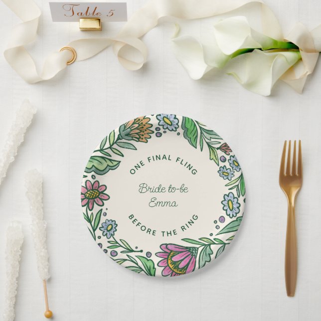 Artistic Scandinavian Folk Floral Bridal Shower Cl Paper Plates (Wedding)