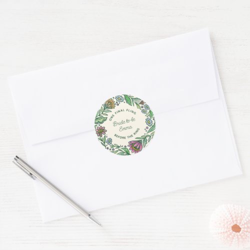 Artistic Scandinavian Folk Floral Bridal Shower Classic Round Sticker