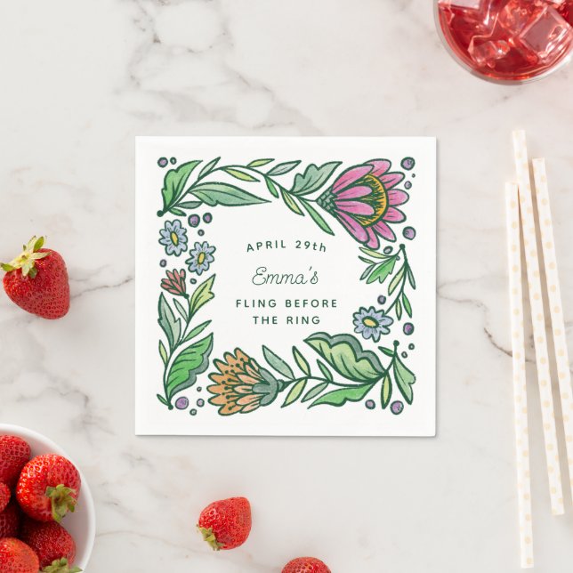 Artistic Scandinavian Folk Floral Bridal Shower Napkins (Insitu)