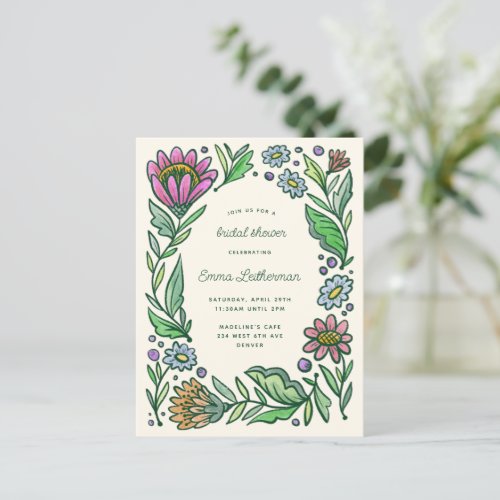 Artistic Scandinavian Folk Floral Bridal Shower Postcard