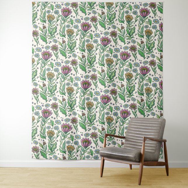 Artistic Scandinavian Folksy Floral Photo Backdrop (In Situ)