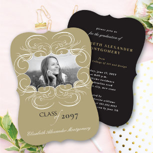 Artistic Scrolls Frame Photo Chic Graduation Party Invitation