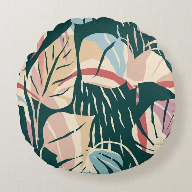 Artistic seamless pattern with abstract leaves. Mo Round Pillow (Front)