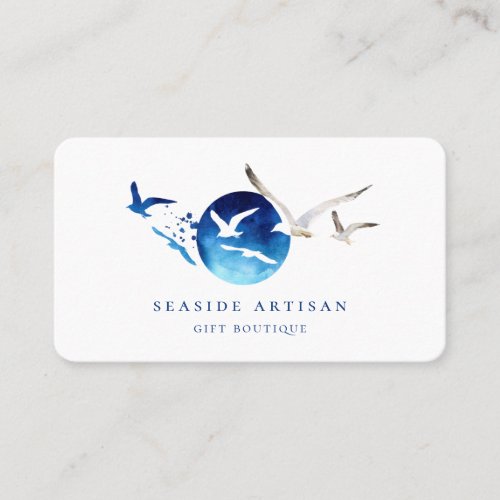 Artistic Seaside Watercolor Birds Logo Business Card