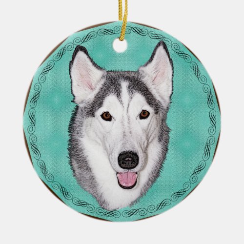 Artistic Siberian Husky Dog v2 Ceramic Ornament