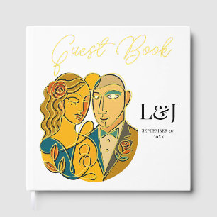 Artistic Silhouette Destination Wedding Modern Art Foil Guest Book