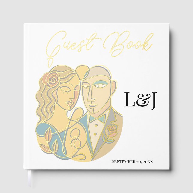 Artistic Silhouette Destination Wedding Modern Art Foil Guest Book (Front)