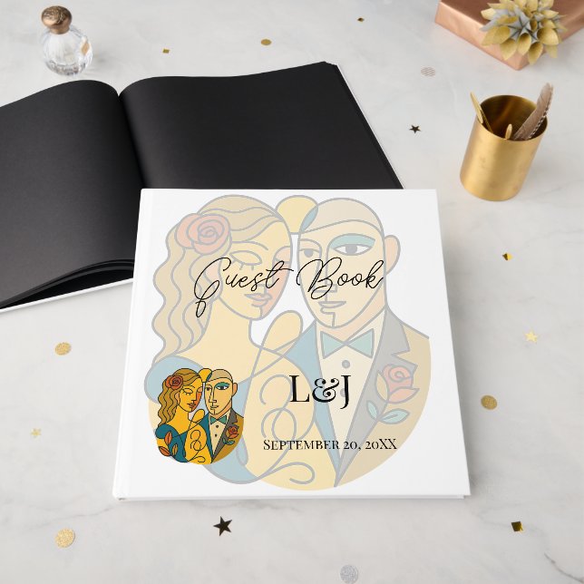 Artistic Silhouette Destination Wedding Modern Art Guest Book (Front Open)