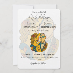 Artistic Silhouette Destination Wedding Modern Art Invitation