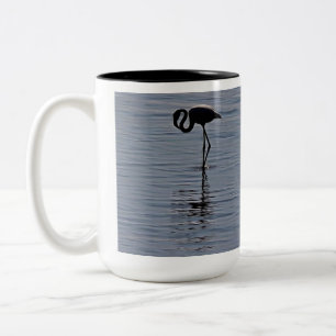 Artistic Silhouette of a Solitary Flamingo Two-Tone Coffee Mug