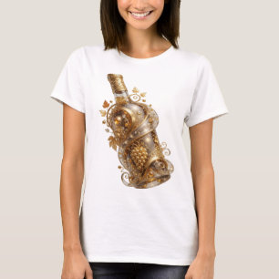 Artistic Silver GOLDEN WINE BOTTLE Print T-Shirt