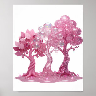 Artistic Silver PINK GLITTERY TREES Poster