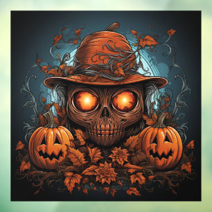 Artistic Skull and Jack-o-Lanterns Window Cling