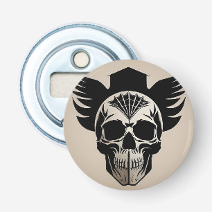Artistic Skull With Wings and Abstract Geometric Bottle Opener