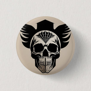 Artistic Skull With Wings and Abstract Geometric Button