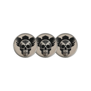 Artistic Skull With Wings and Abstract Geometric Golf Ball Marker